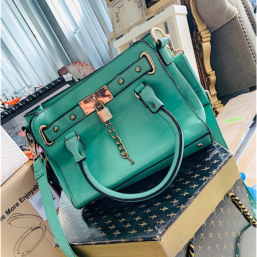 Teal and yellow purse